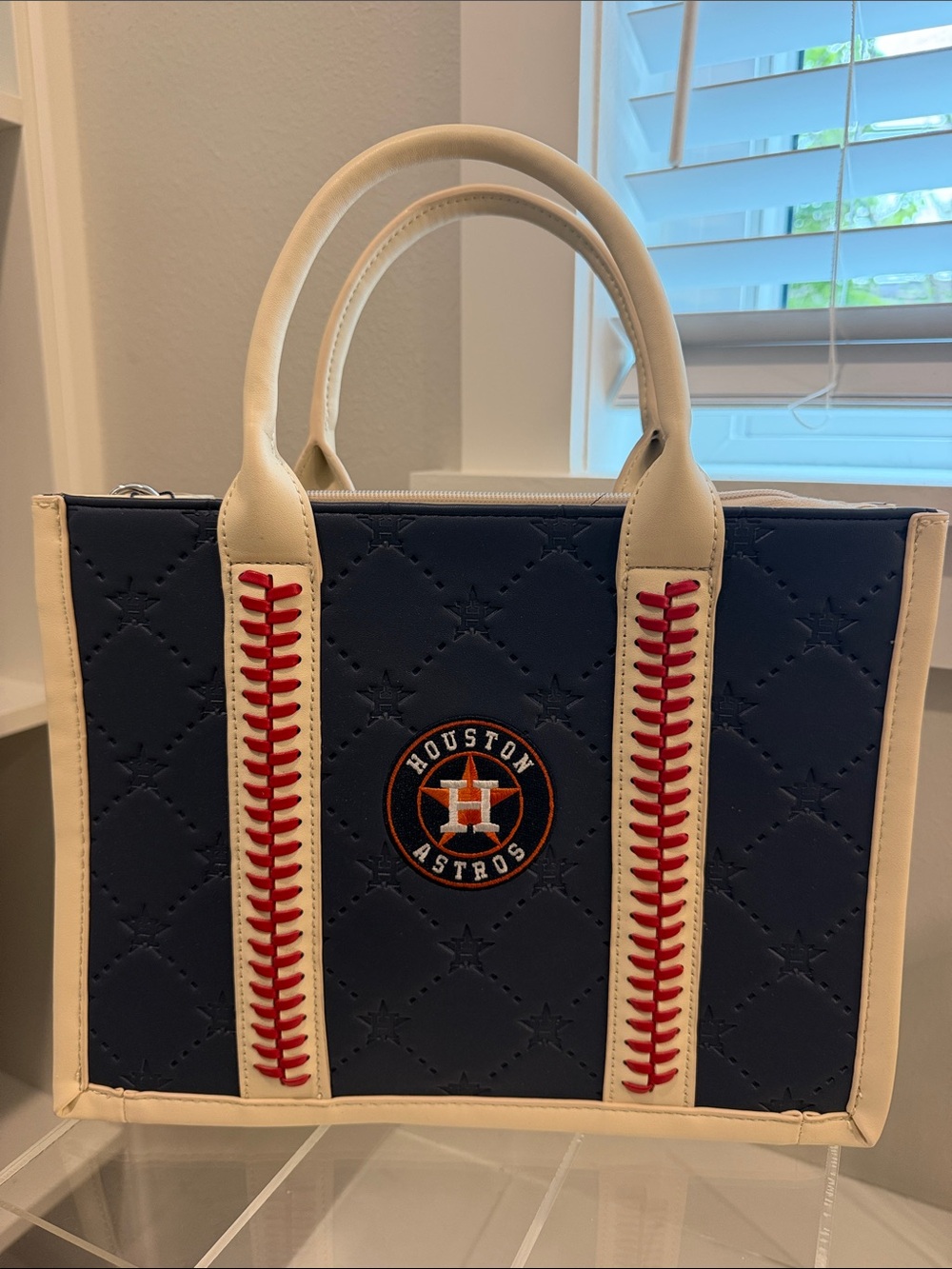 Montana West Navy and Cream Houston Astros Tote with Red Stitching